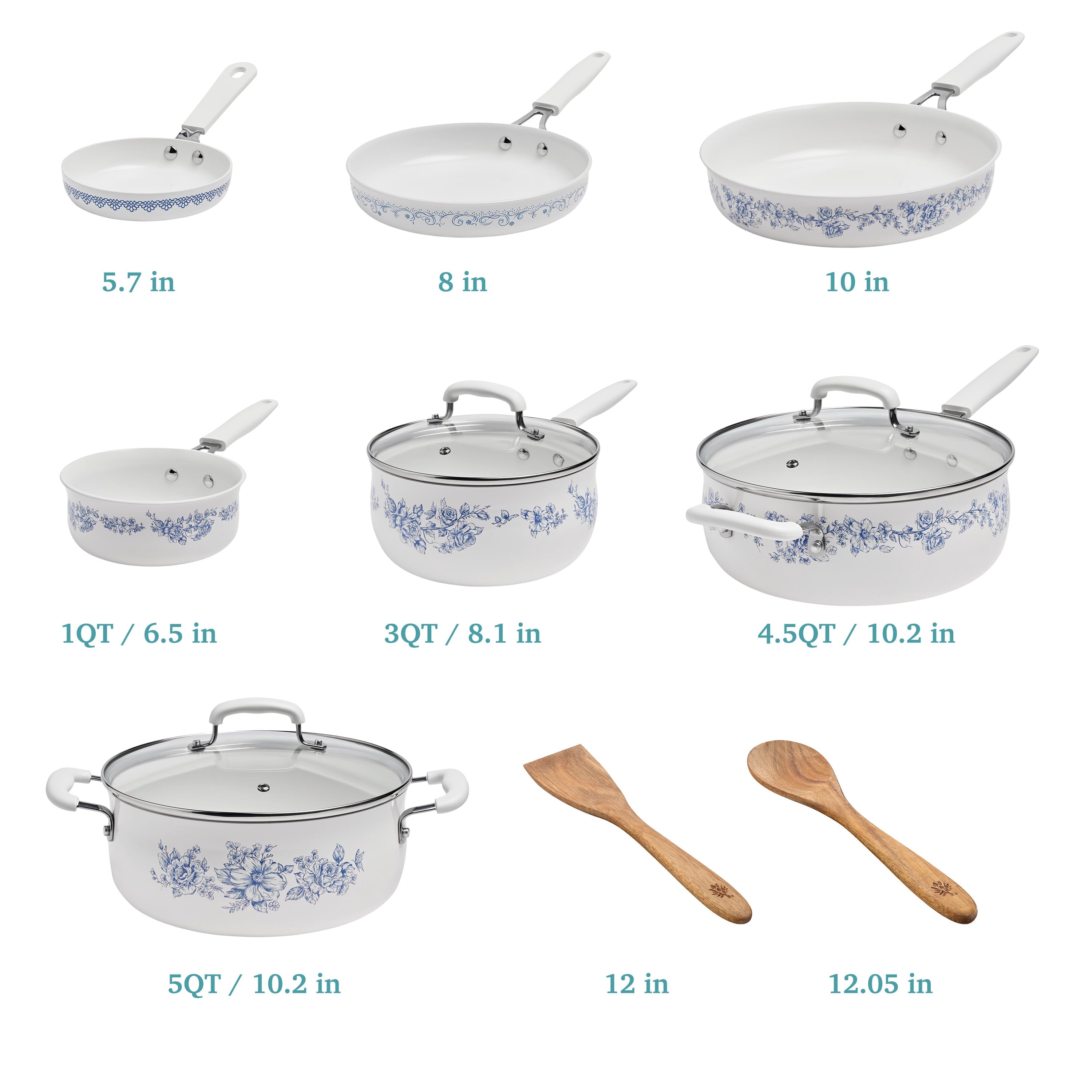 12-Piece Classic Ceramic Cookware Set, Agatha Blue | Prairie Lane - View 7