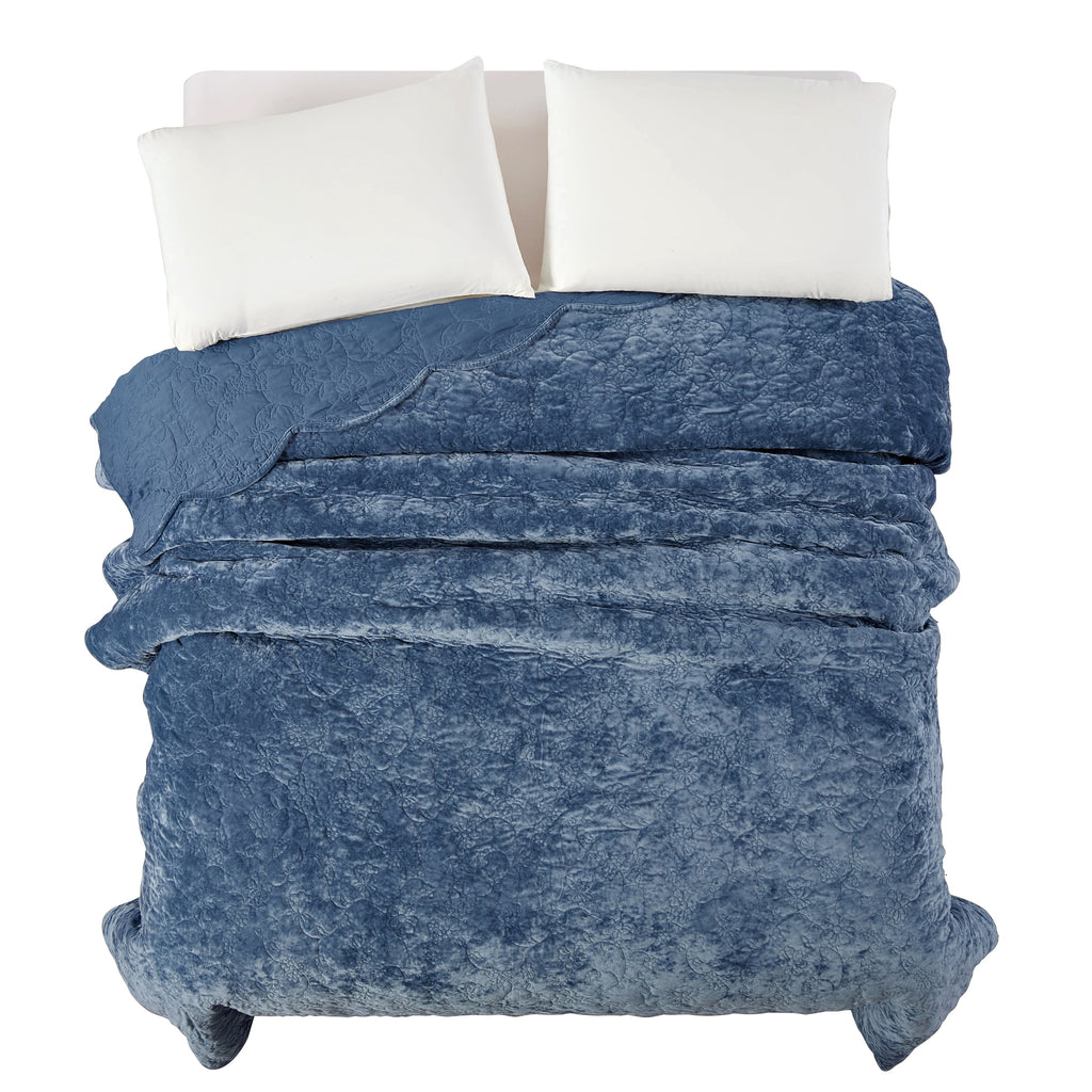 Eloise Floral Velvet Quilt, Full/Queen, Blue Dust Bedding | Prairie Lane - View 7