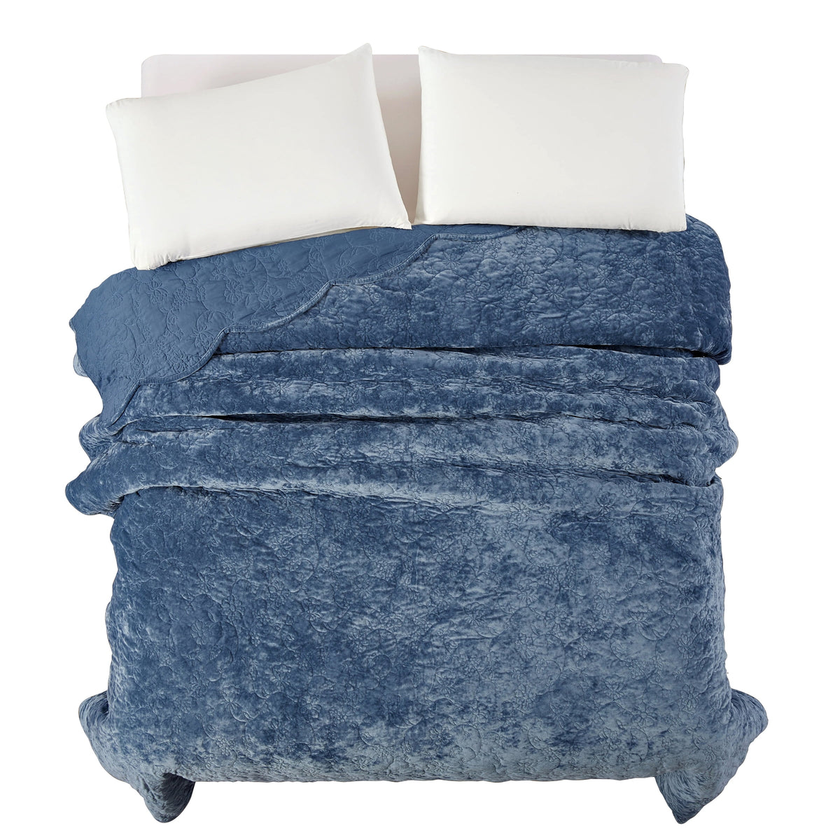 Eloise Floral Velvet Quilt, Full/Queen, Blue Dust Bedding | Prairie Lane - View 7