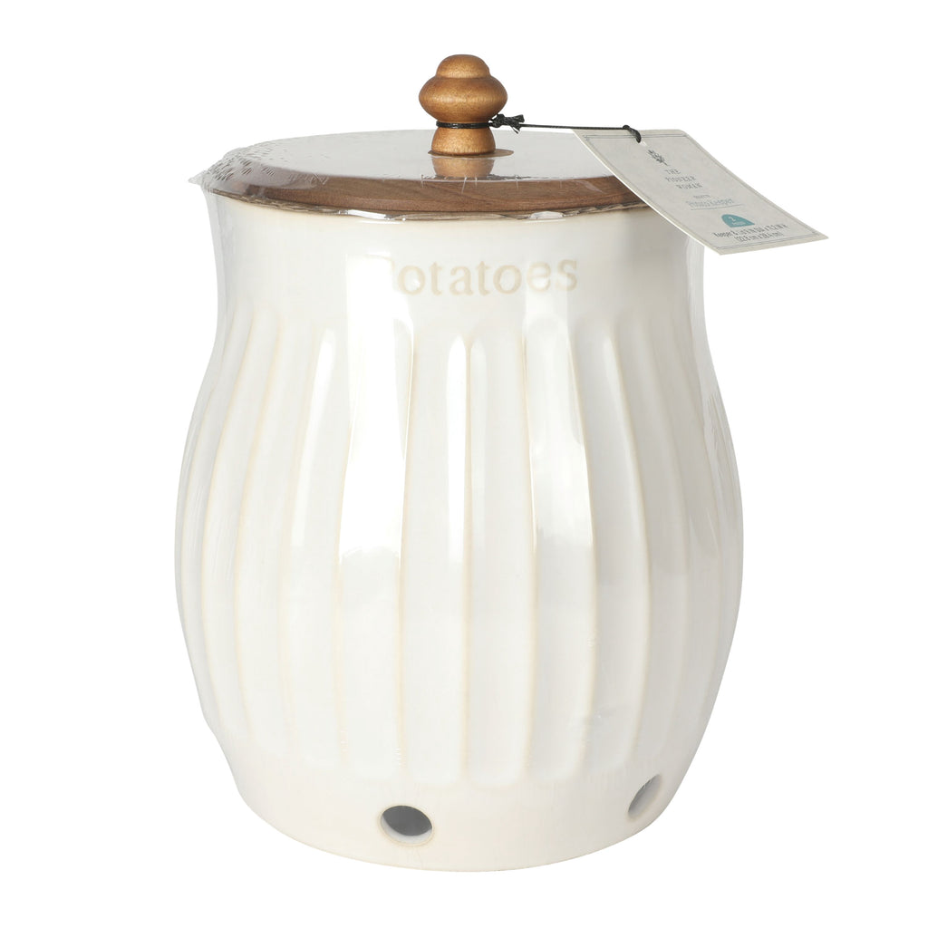 Colette Stoneware Potato Keeper, White | Prairie Lane - View 6