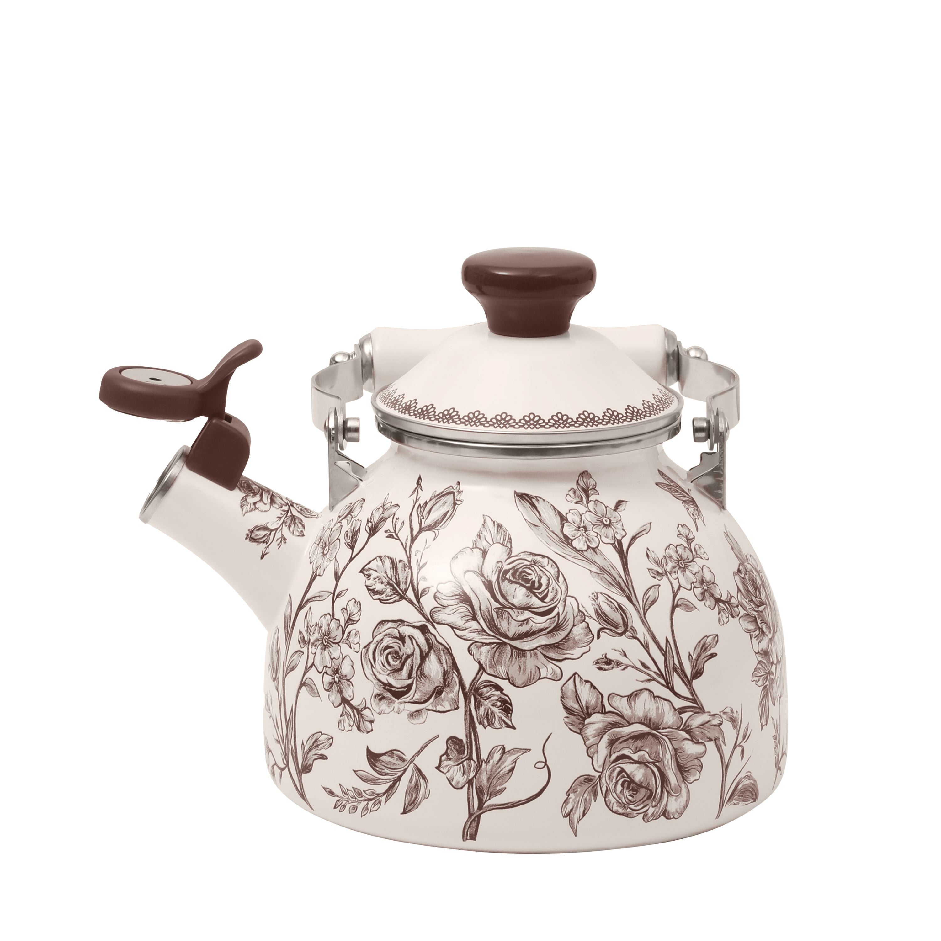 The Pioneer Woman 2.0-Quart Enamel on Steel Agatha Tea Kettle, Brown