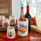 Sweet Rose 7-Piece Stoneware Stemless Wine Glasses Set with Chiller | Prairie Lane - View 2