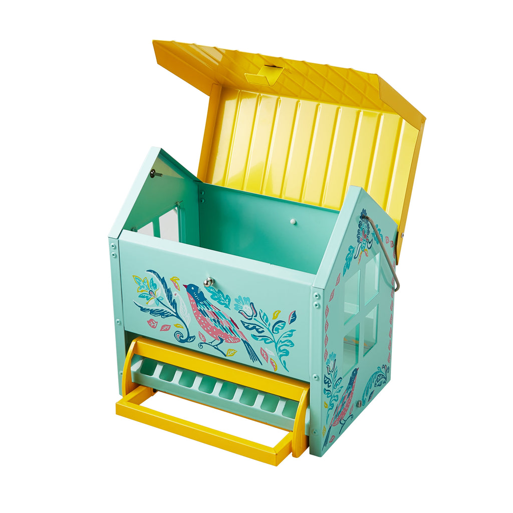 Bird Ogee Metal Squirrel Proof Hopper Bird Feeder 5.5QT , Teal Yellow | Prairie Lane - View 5