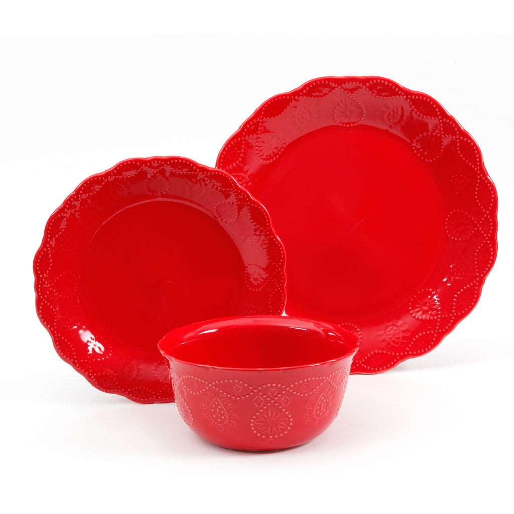 Cowgirl Lace 12-Piece Dinnerware Set, Red | Prairie Lane - View 3