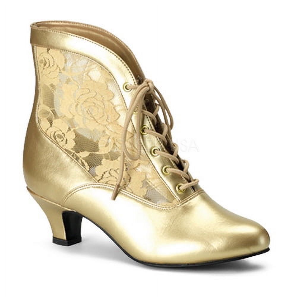 DAME-05 - 2" Heel, B.Pink Pu-Lace Victorian Ankle Boot, Lace Pioneer-Blk | Prairie Lane - View 3