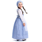 Girls Pioneer Costume Long Sleeve Dress with Apron colonial bonnet for 3-12Y