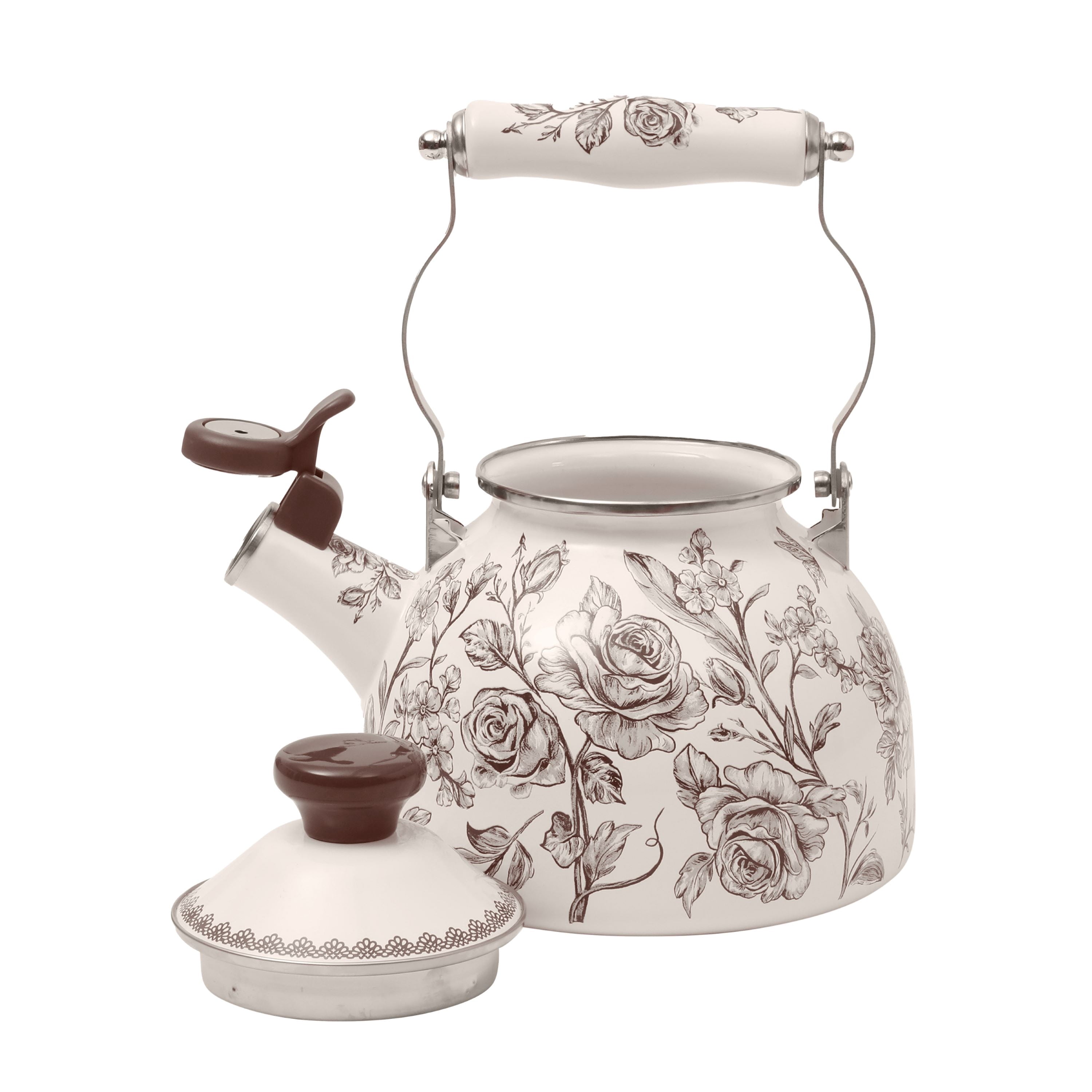 The Pioneer Woman 2.0-Quart Enamel on Steel Agatha Tea Kettle, Brown