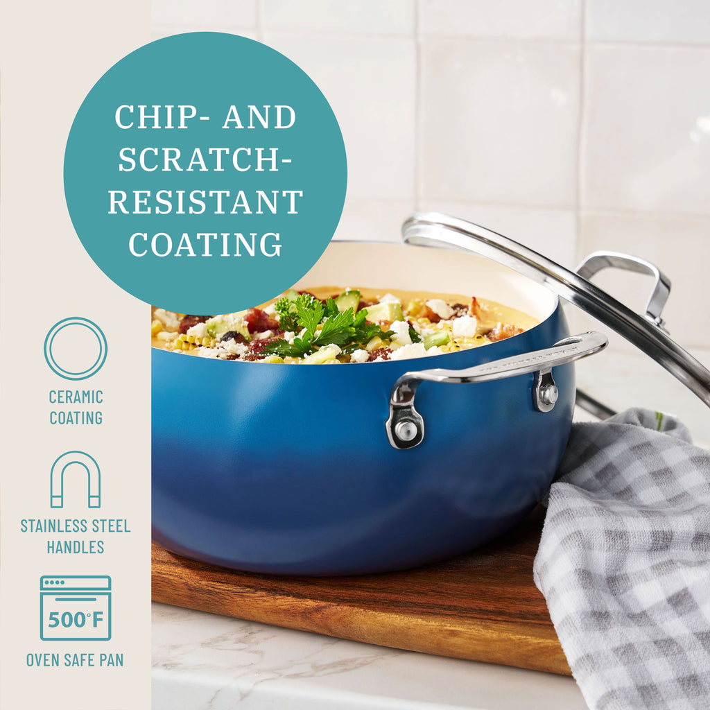 Harlow 7.5 Qt Ceramic Non-Stick Stock Pot with Lid, Denim Blue | Prairie Lane - View 2