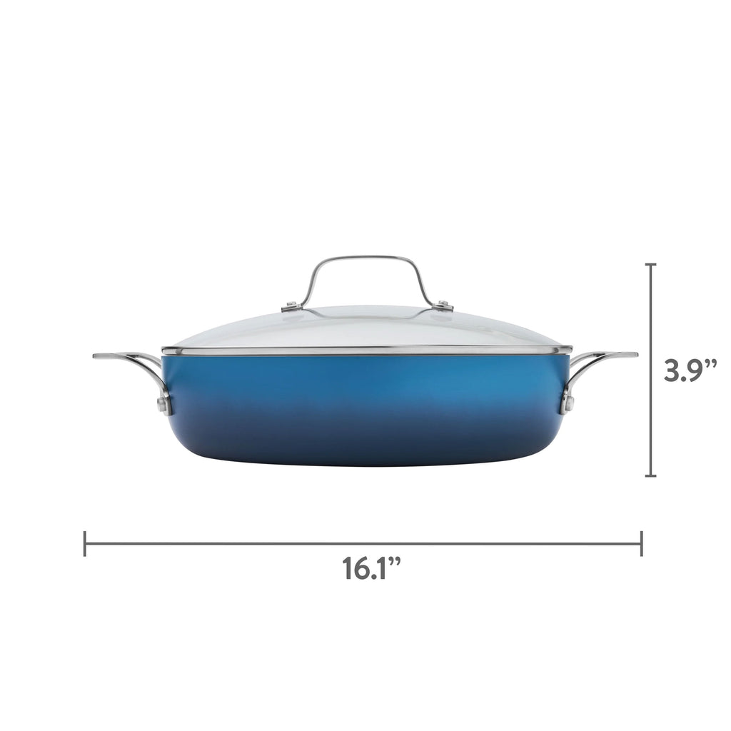 Harlow 12" Ceramic Non-Stick Everyday Pan with Lid, Denim Blue | Prairie Lane - View 9