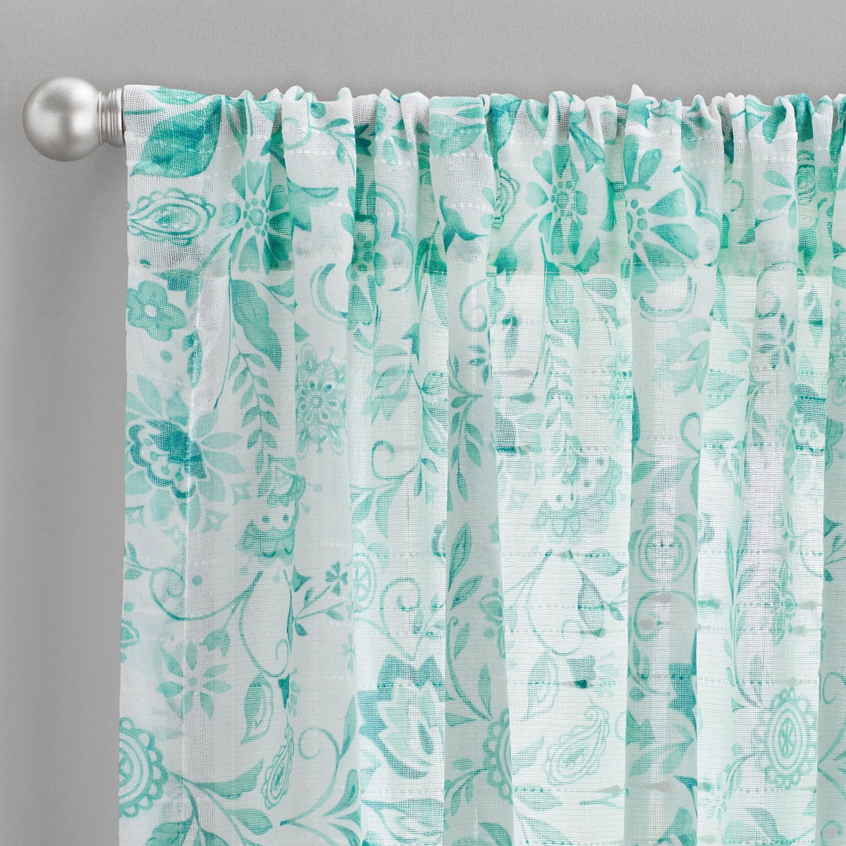 The Pioneer Woman Maize Sheer Curtain Panel, Teal, 1 Panel, 50"W x 84"L