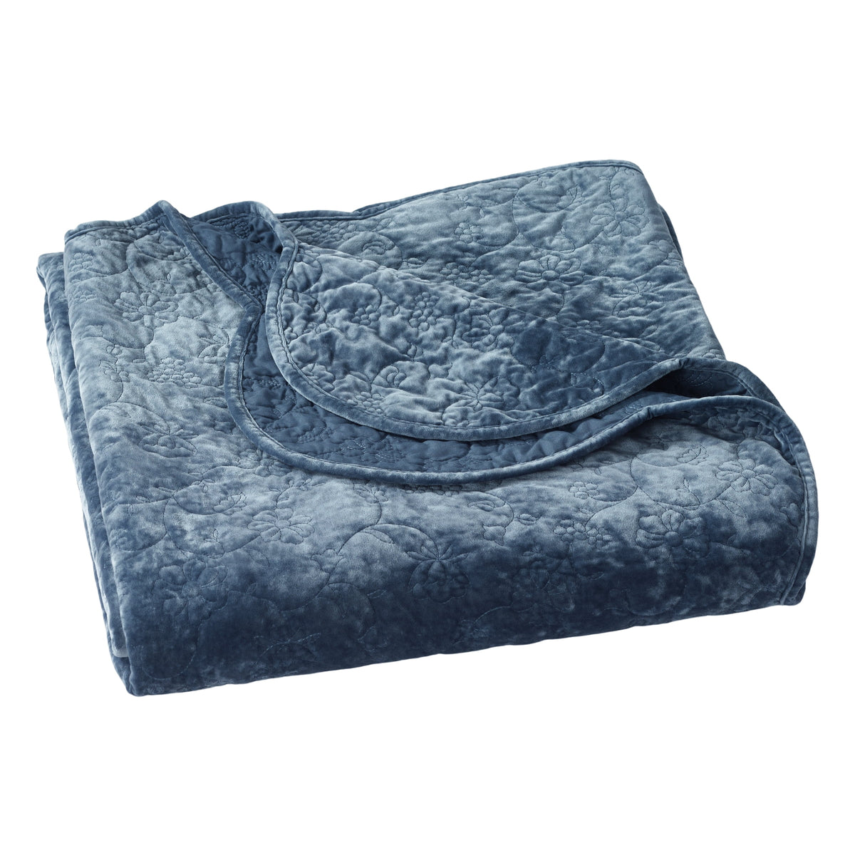 Eloise Floral Velvet Quilt, Full/Queen, Blue Dust Bedding | Prairie Lane - View 8