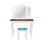 Vanity Set and Stool with Tri-Fold Mirror and Made With Solid Wood Frame, White | Prairie Lane - View 4