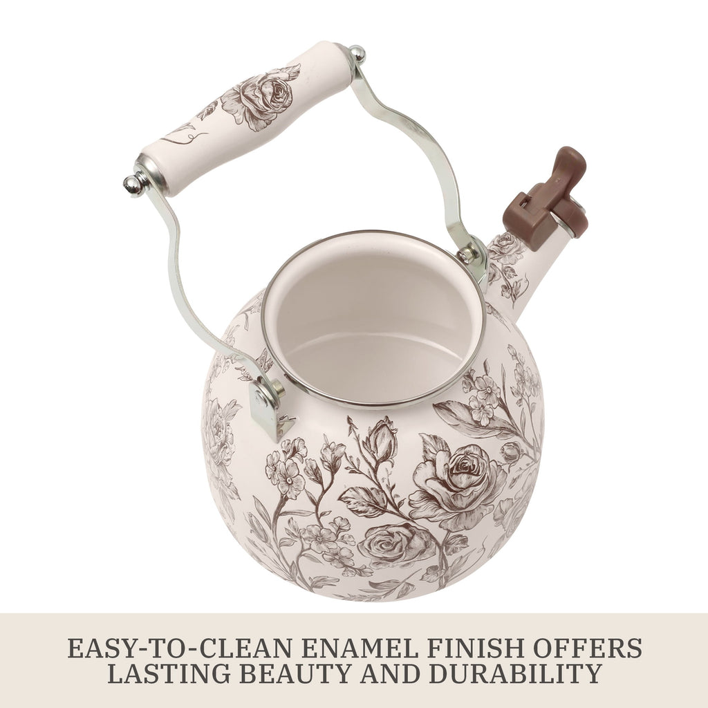 The Pioneer Woman 2.0-Quart Enamel on Steel Agatha Tea Kettle, Brown