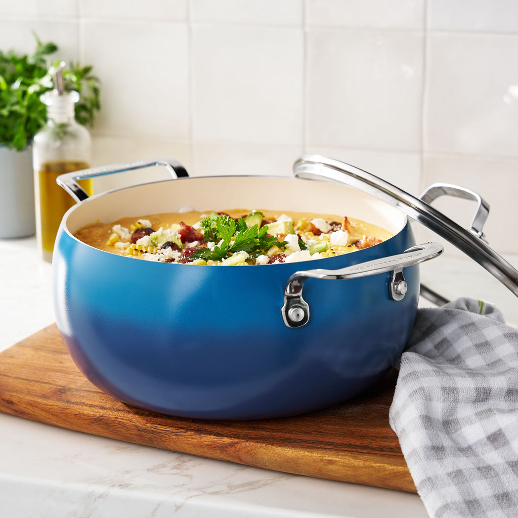 Harlow 7.5 Qt Ceramic Non-Stick Stock Pot with Lid, Denim Blue | Prairie Lane - View 9