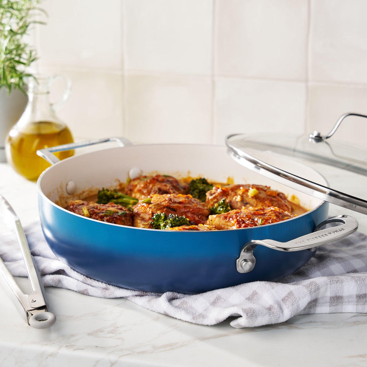 Harlow 12" Ceramic Non-Stick Everyday Pan with Lid, Denim Blue | Prairie Lane - View 2