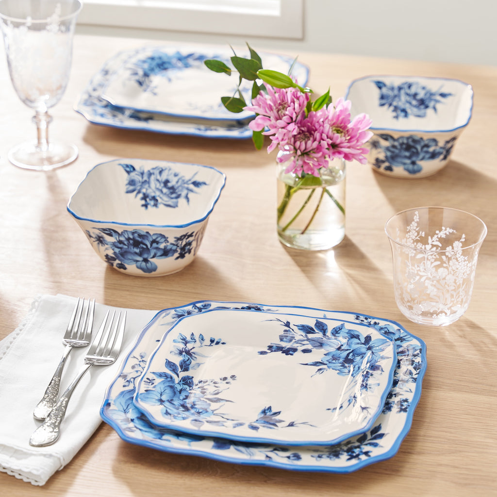 Delilah 12-Piece Stoneware Dinnerware Set, Blue | Prairie Lane - View 8