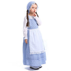 Girls Pioneer Costume Long Sleeve Dress with Apron colonial bonnet for 3-12Y