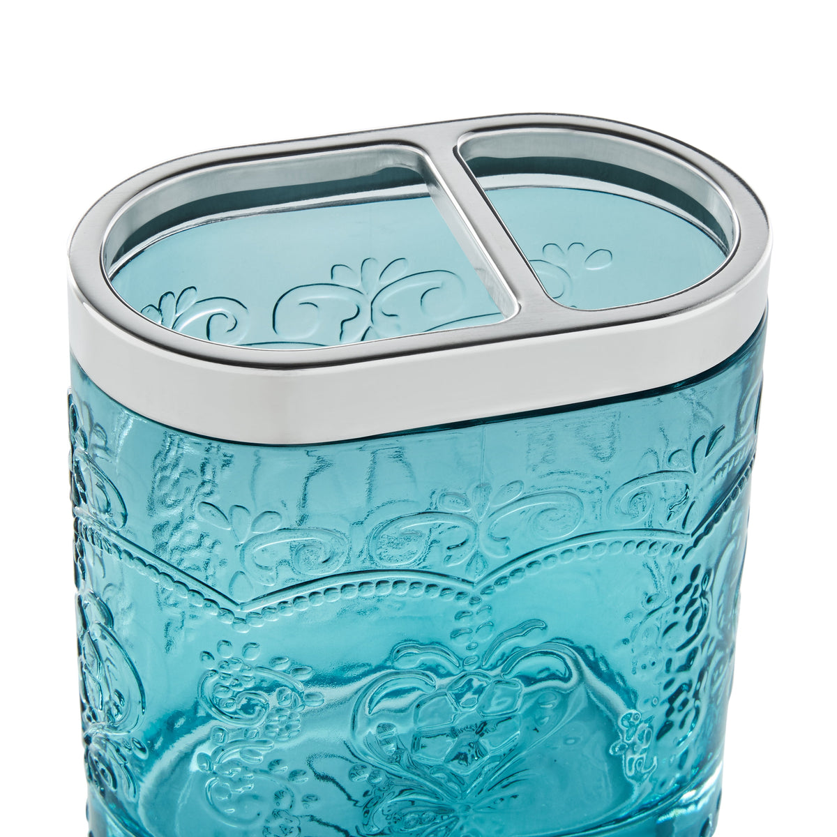 Teal 2 Piece Embossed Glass Bath Accessory Set, The Pioneer Woman Amelia