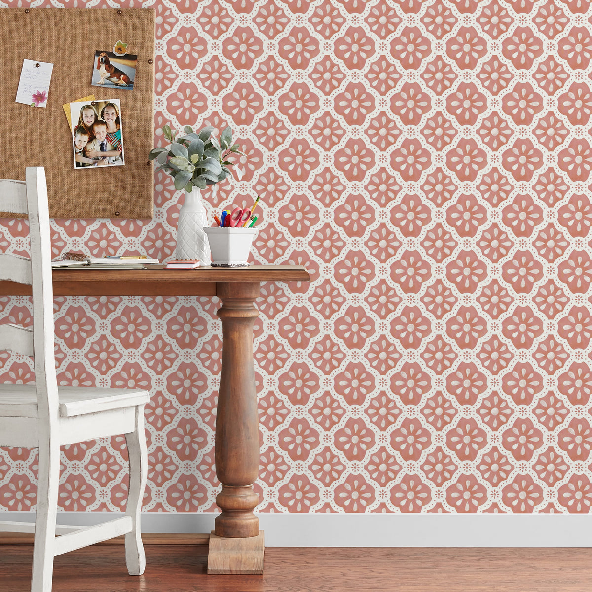 Pink Salmon Washy Trellis Peel and Stick Wallpaper, 18" x 18.86' | Prairie Lane - View 3