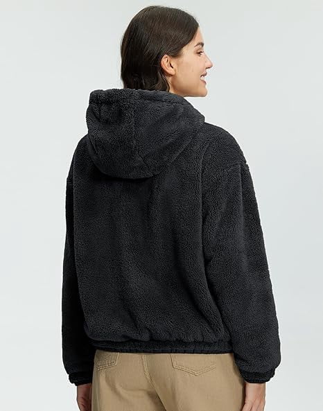 Women's Fuzzy Fleece Jacket Lightweight Full Zip Up Sherpa Jacket with Hood | Prairie Lane - View 2