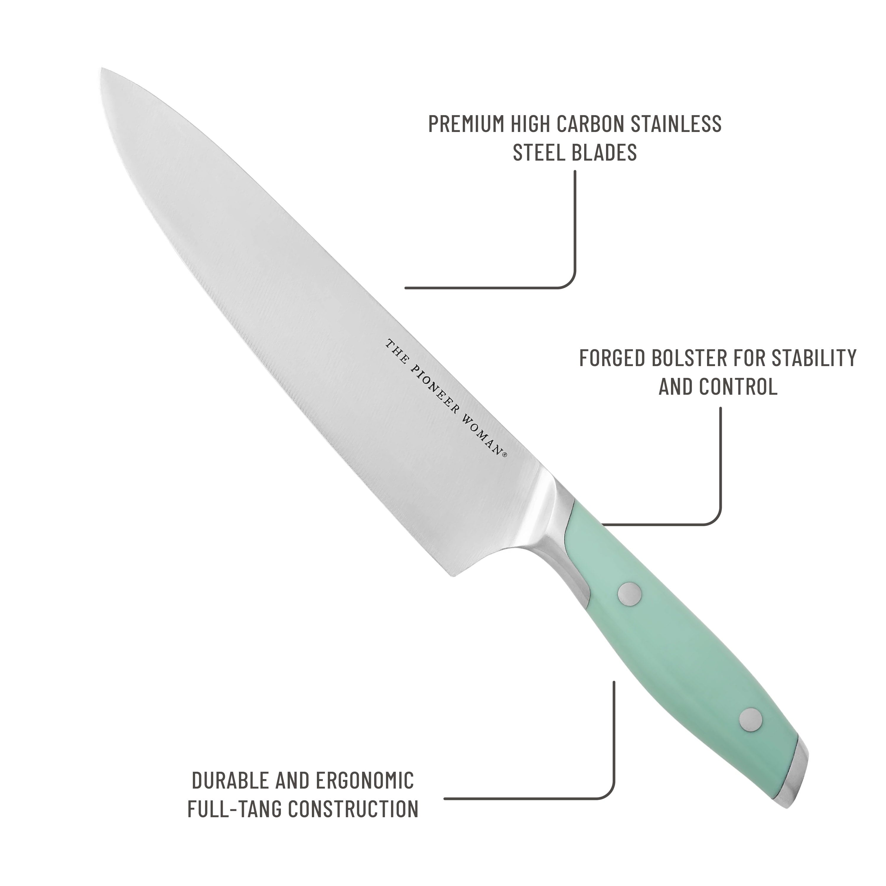 The Pioneer Woman  14 Pieces Knife Set with Decal Block Stainless Steel Knives, Forged, Green Agatha