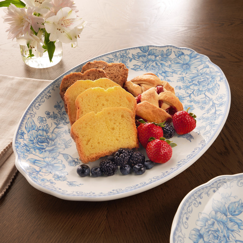 Agatha Stoneware 16-inch Serving Platter, Blue | Prairie Lane - View 2
