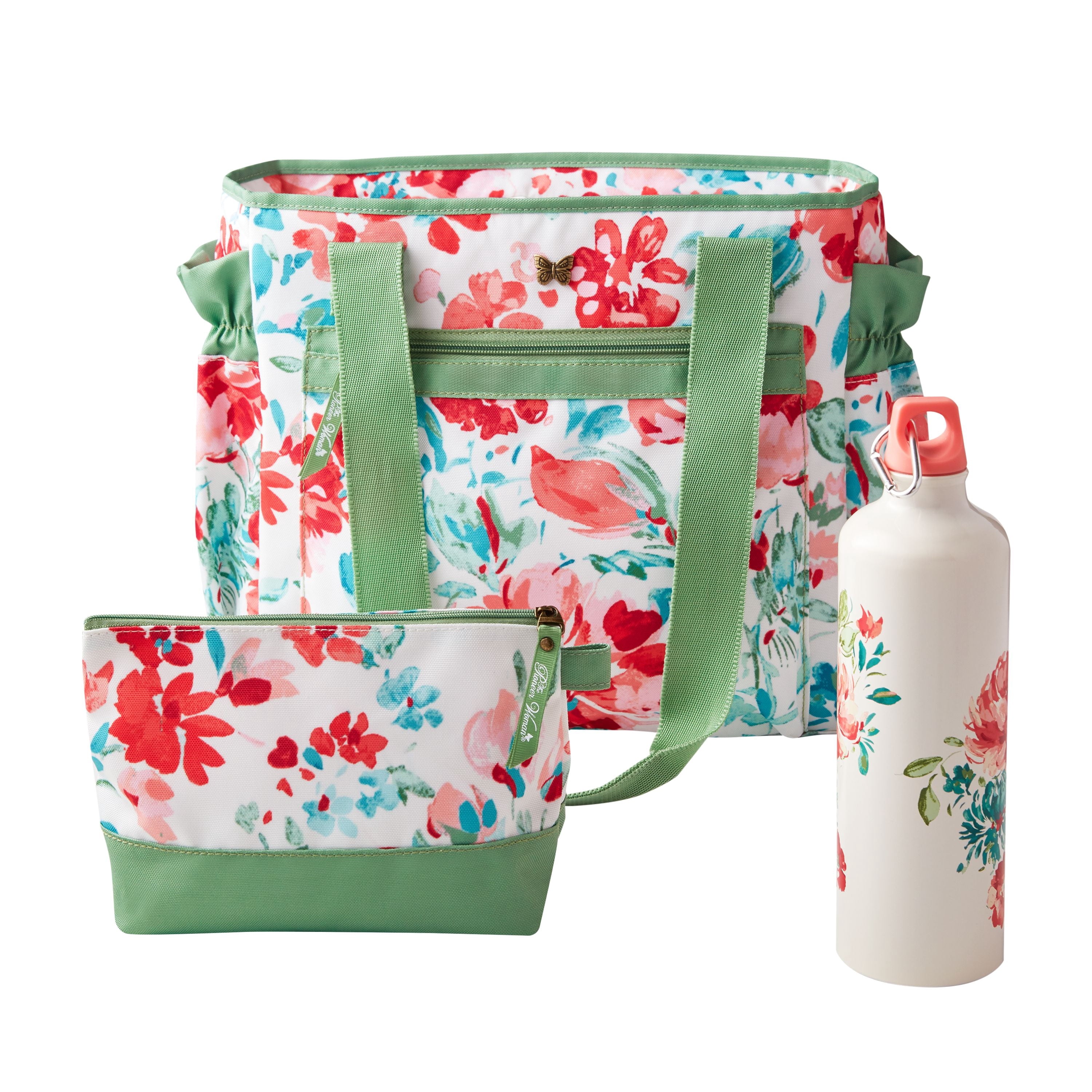 The Pioneer Woman Insulated Lunch Kit Set with Extra Bag and Bottle, Gorgeous Garden