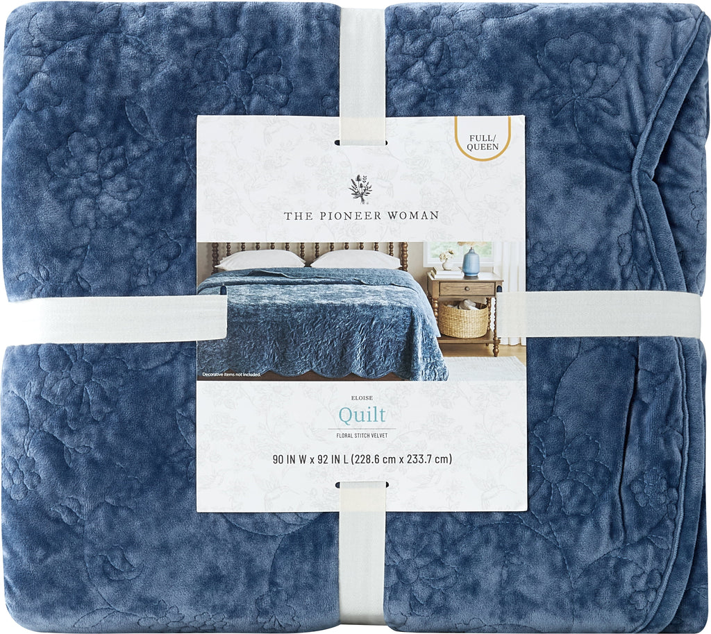 Eloise Floral Velvet Quilt, Full/Queen, Blue Dust Bedding | Prairie Lane - View 9