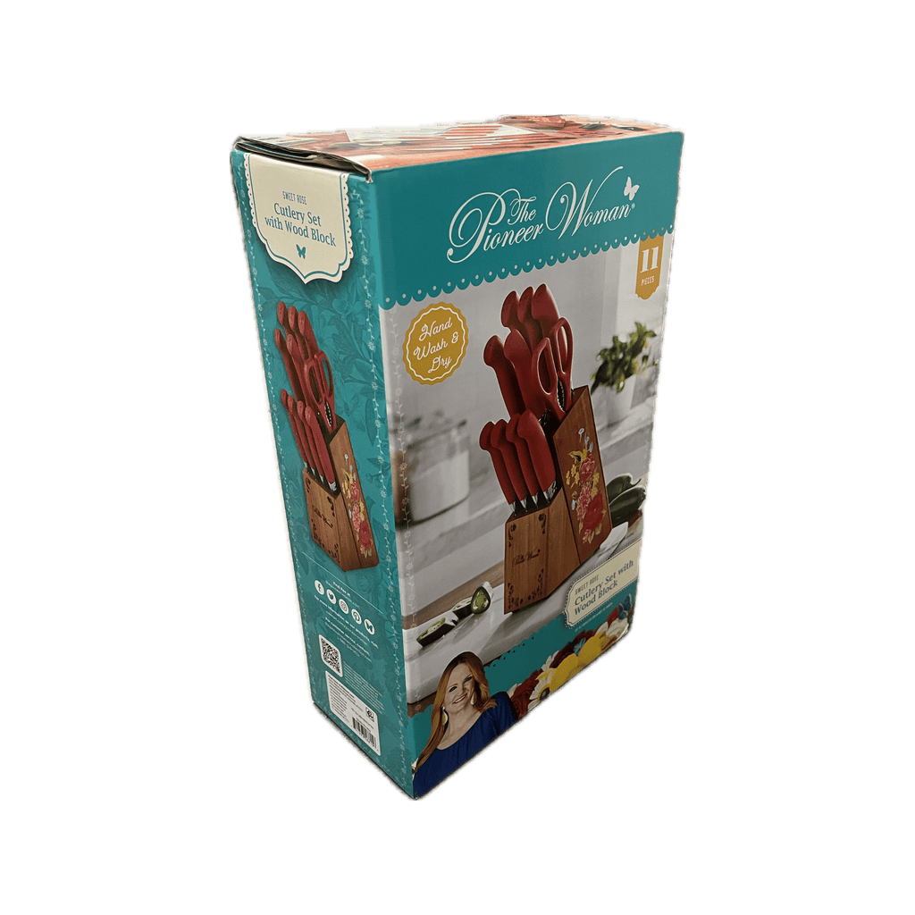 The Pioneer Woman Sweet Rose 11-Piece Stainless Steel Knife Block Set, Red