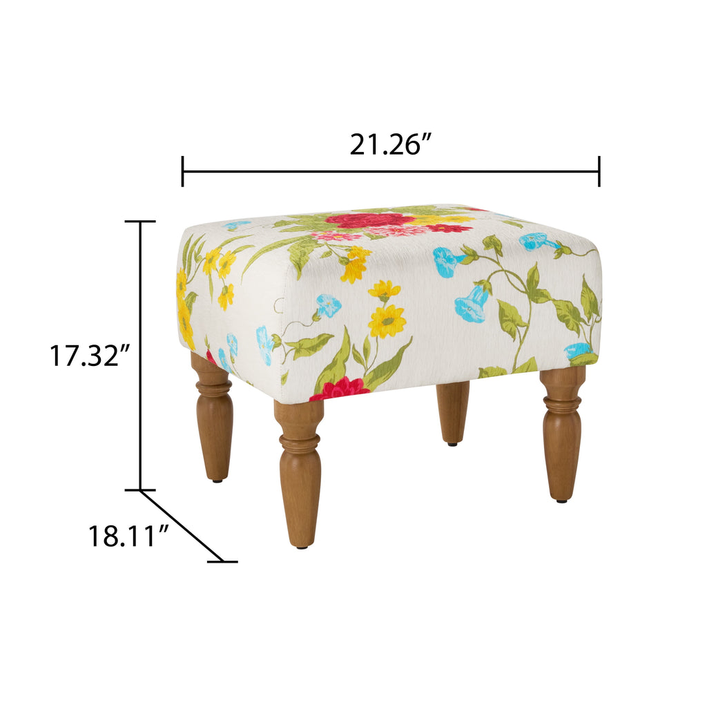 The Pioneer Woman Sweet Rose Ottoman, White, 17.25 in