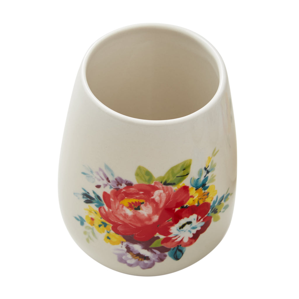 Sweet Rose 7-Piece Stoneware Stemless Wine Glasses Set with Chiller | Prairie Lane - View 5