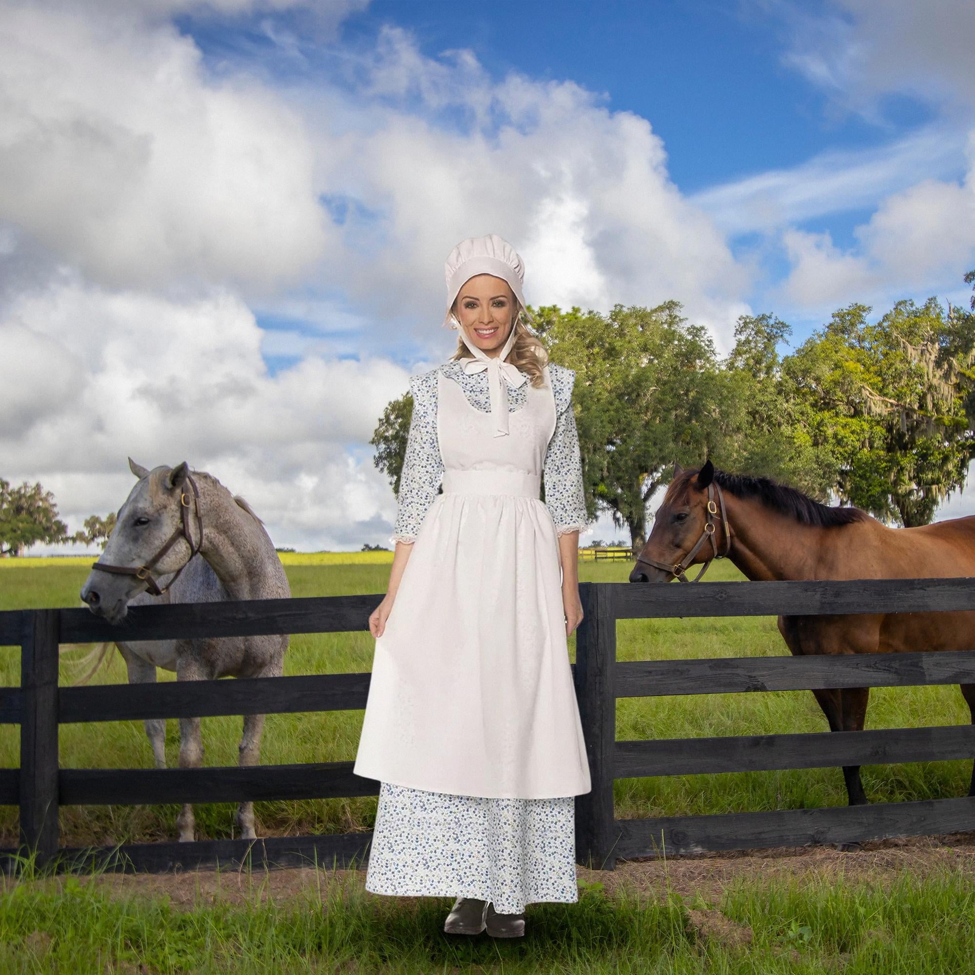 Underwraps Pioneer Womens Costume with Apron and Bonnet | Large Female