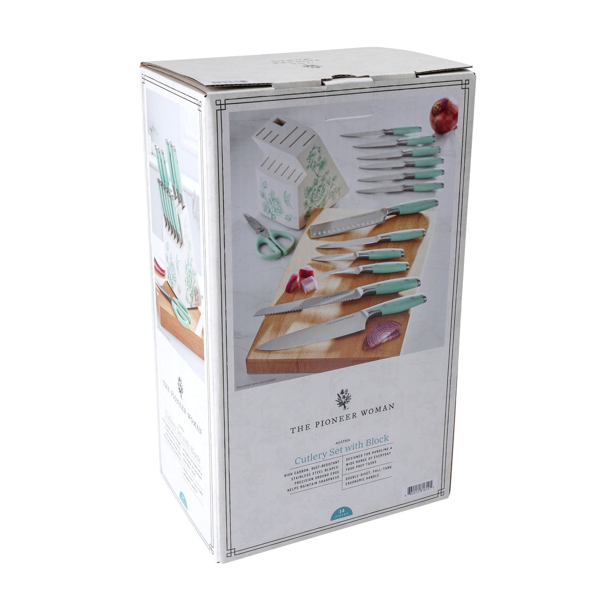 The Pioneer Woman  14 Pieces Knife Set with Decal Block Stainless Steel Knives, Forged, Green Agatha