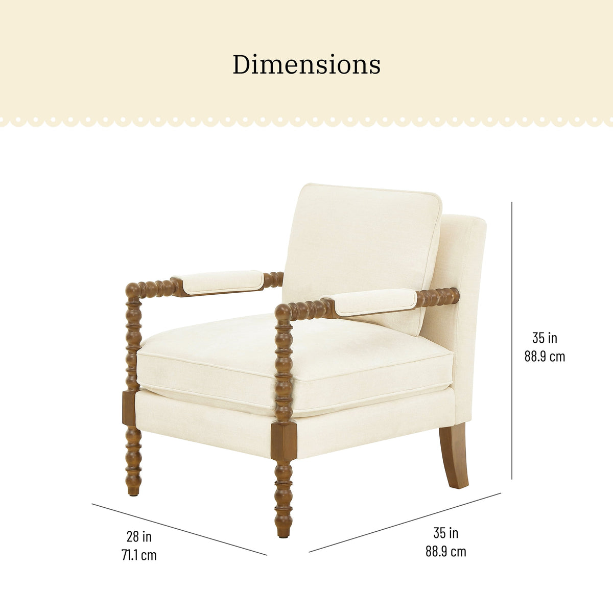 Pioneer Woman Harper Spindle Accent Chair, Antique White Fabric Upholstery