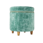 The Pioneer Woman Harper Round Velvet Storage Ottoman, Jade, 17.72 in