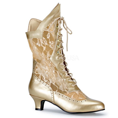 DAME-115 - 2" Heel, Blk Pu-Lace Victorian Ankle Boot, Lace, Pioneer-Blk | Prairie Lane - View 2