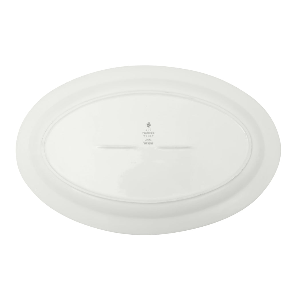 Vintage Lace 20-inch Stoneware Oval Serving Tray Platter, White | Prairie Lane - View 6