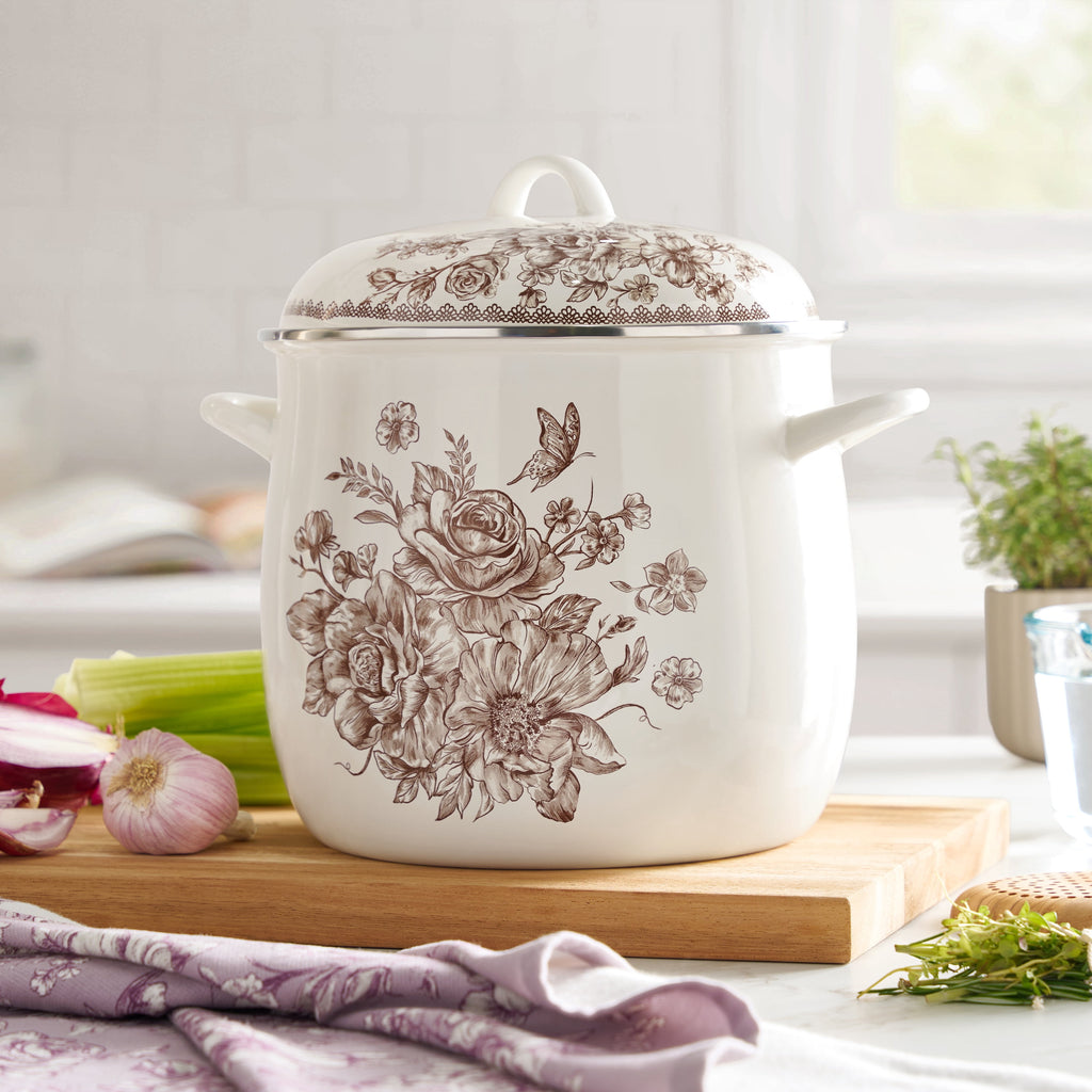 The Pioneer Woman Agatha 12 Qt Enamel on Steel Stock Pot with Lid, Brown