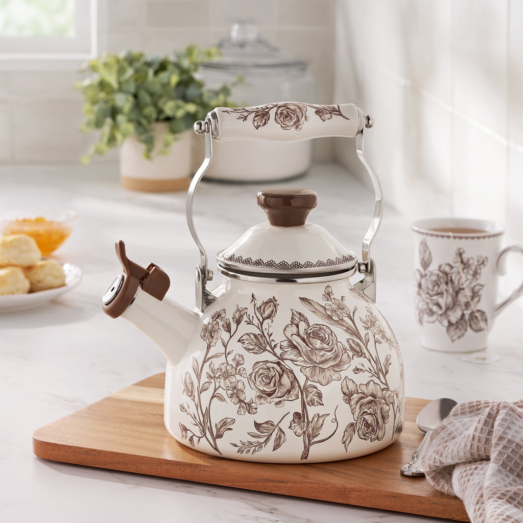 The Pioneer Woman 2.0-Quart Enamel on Steel Agatha Tea Kettle, Brown