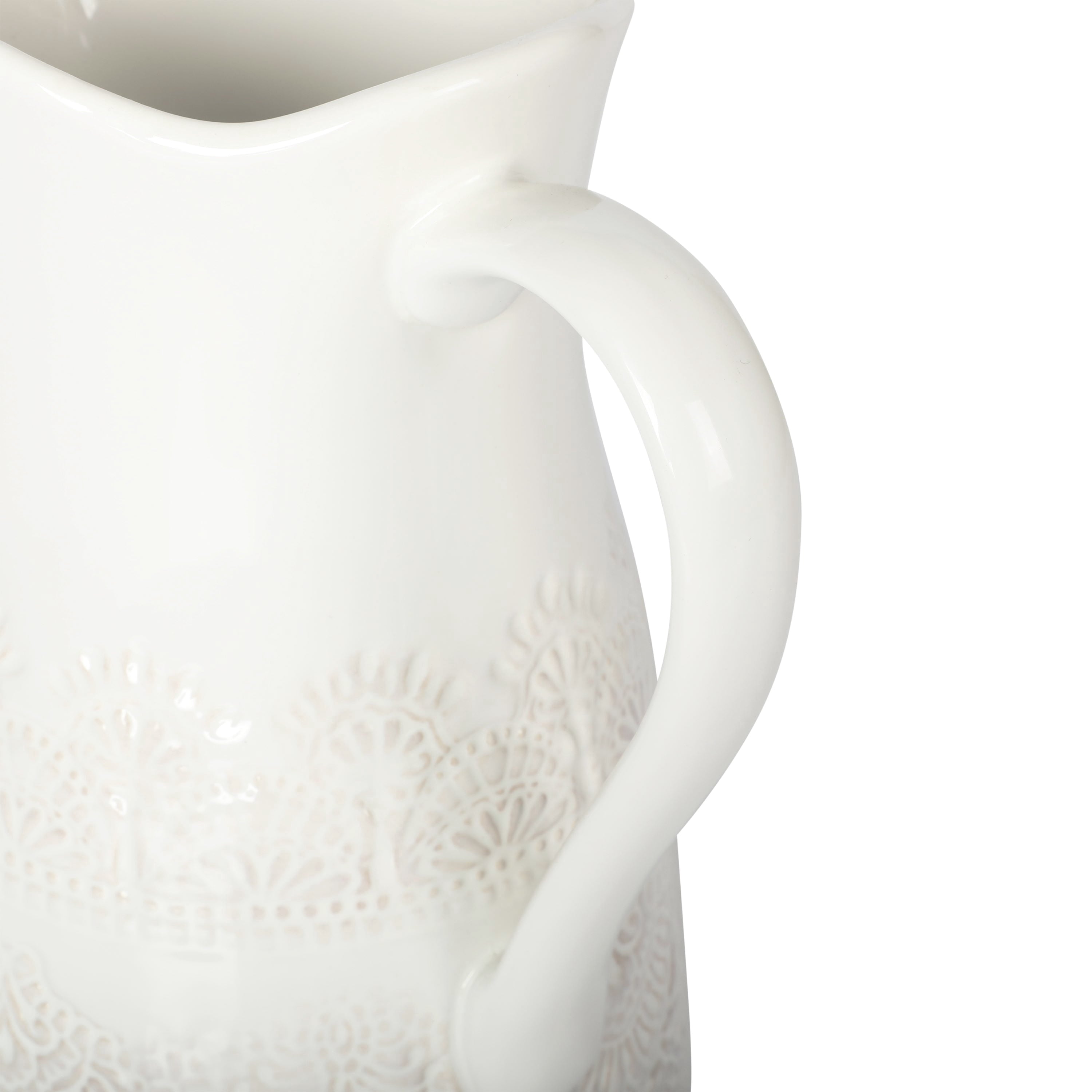 Vintage Lace Linen 9-inch Ceramic Pitcher | Prairie Lane - View 4