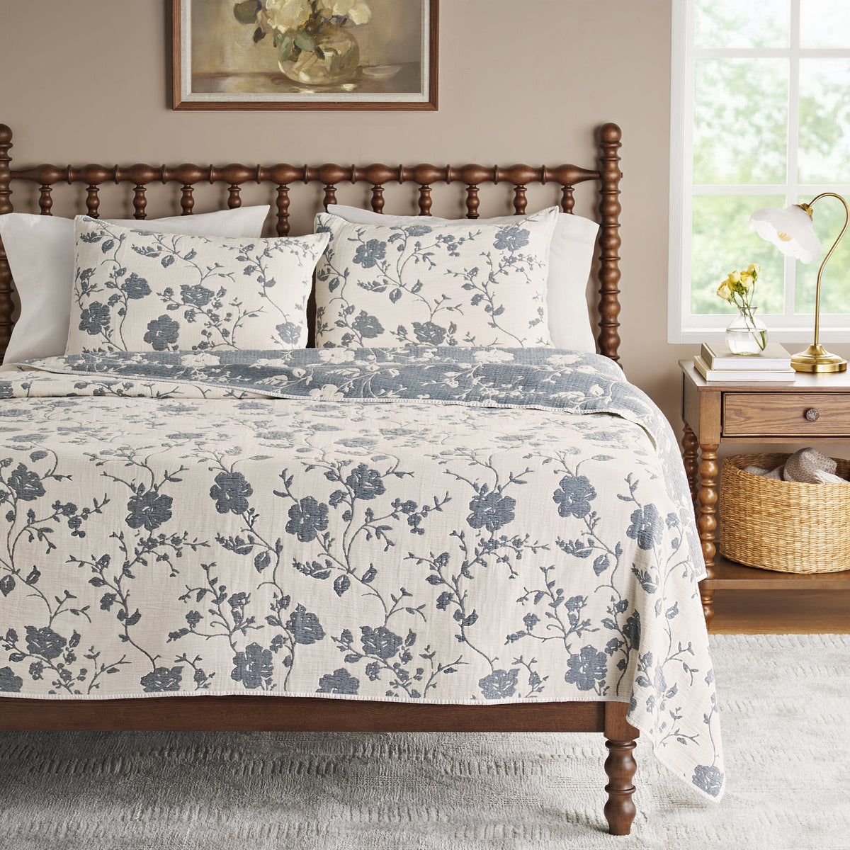 Agatha Floral Gauze Pillow Sham, Standard, Blue Dust, 2 Pack | Prairie Lane - View 3