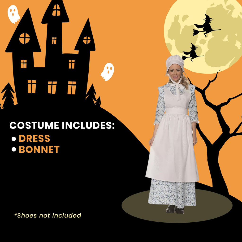 Underwraps Pioneer Womens Costume with Apron and Bonnet | Large Female