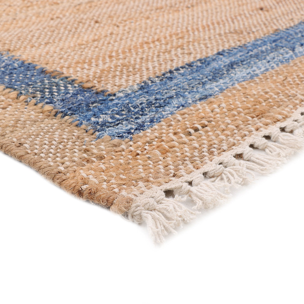 Denim Jute Runner Rug, Natural with Blue Border, 30 x 96 Inches | Prairie Lane - View 5