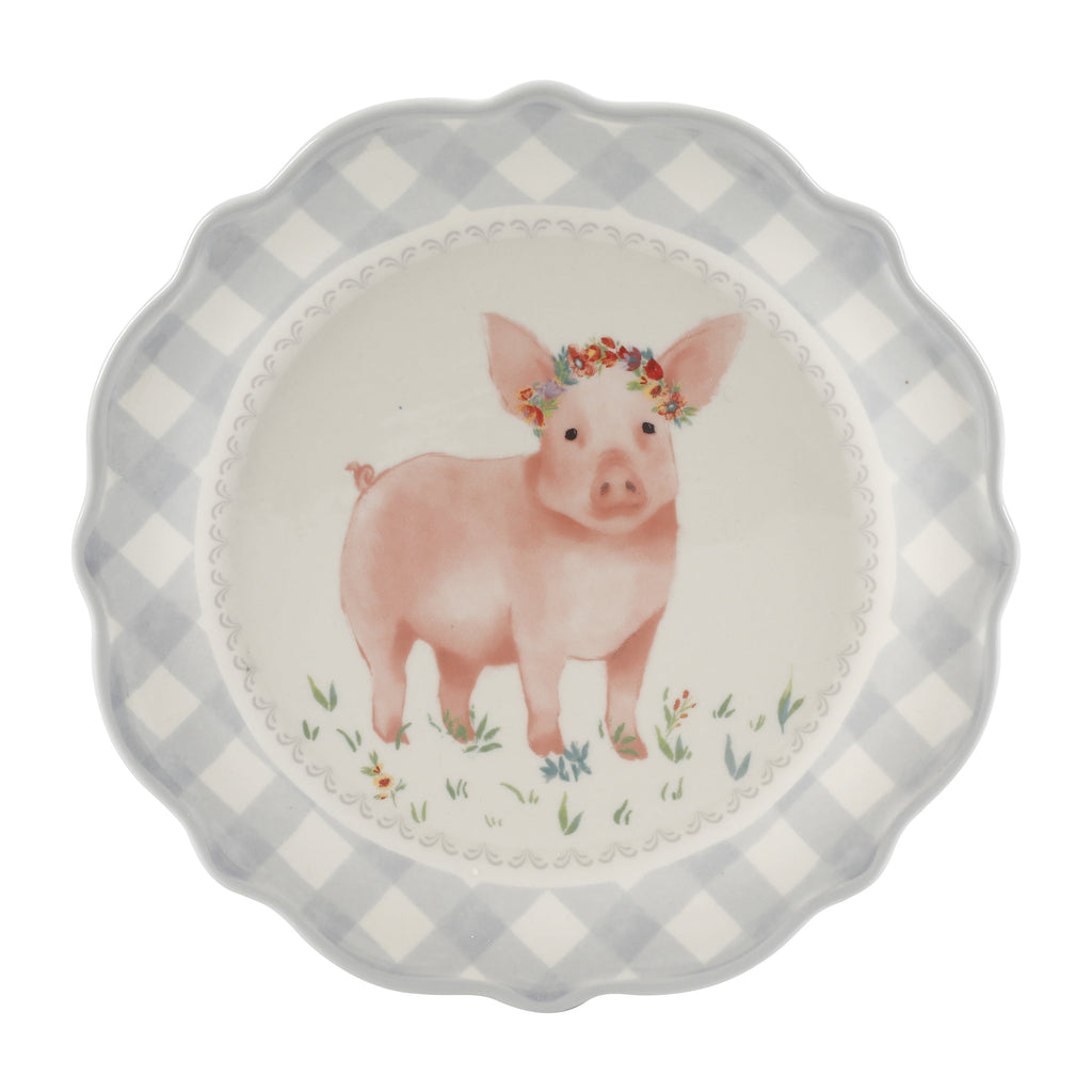 The Pioneer Woman Gingham 12-Piece Ceramic Dinnerware Set, Gray