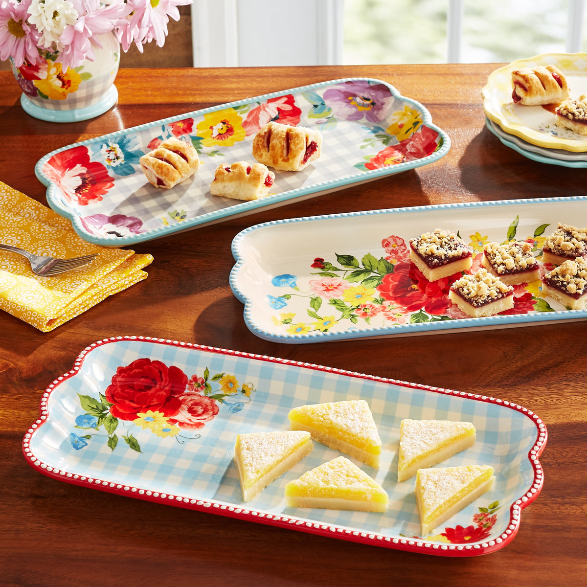 Floral Medley 3-Piece Ceramic Serving Platter Set | Prairie Lane - View 2