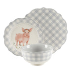 The Pioneer Woman Gingham 12-Piece Ceramic Dinnerware Set, Gray
