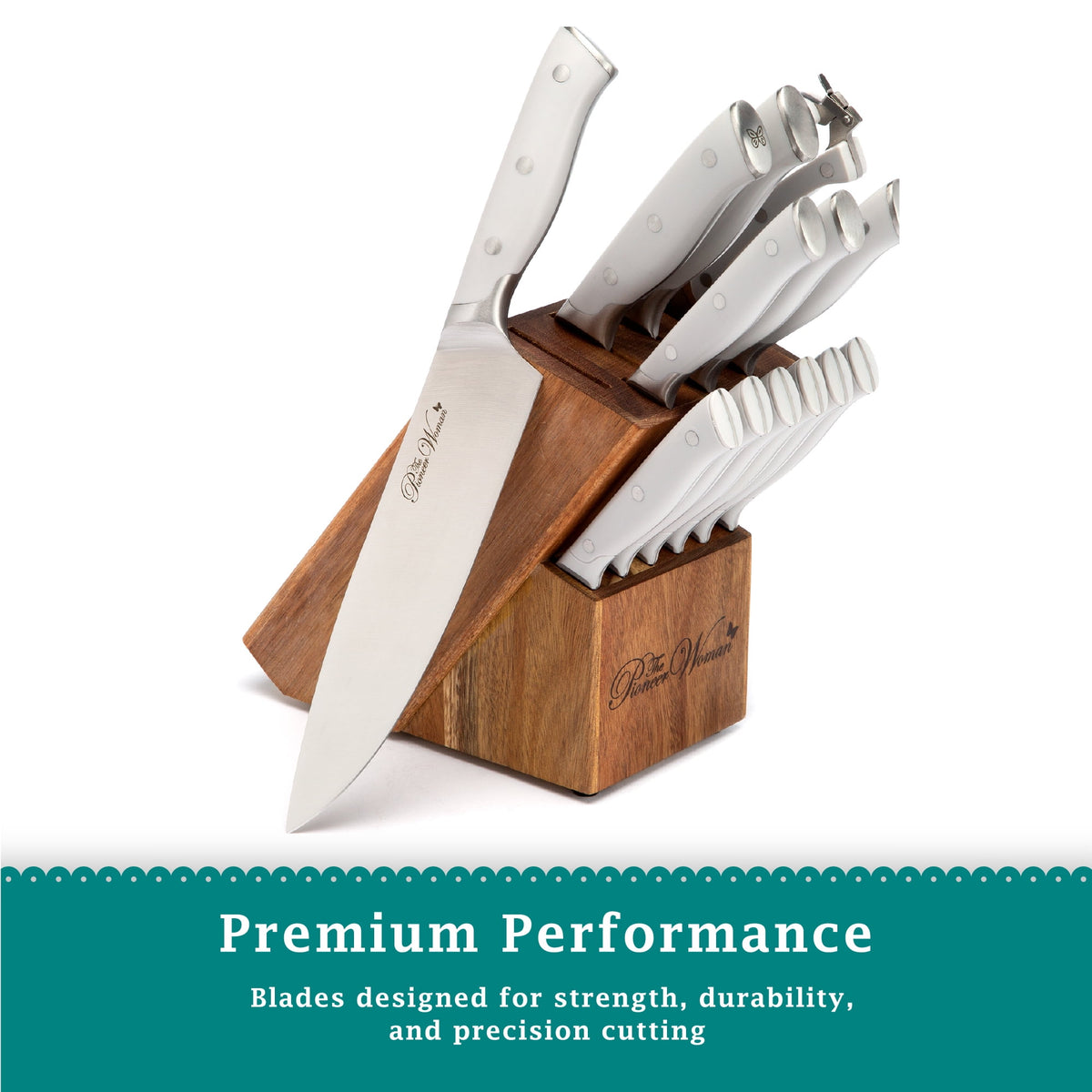 The Pioneer Woman Pioneer Signature 14-Piece Stainless Steel Knife Block Set, Gray