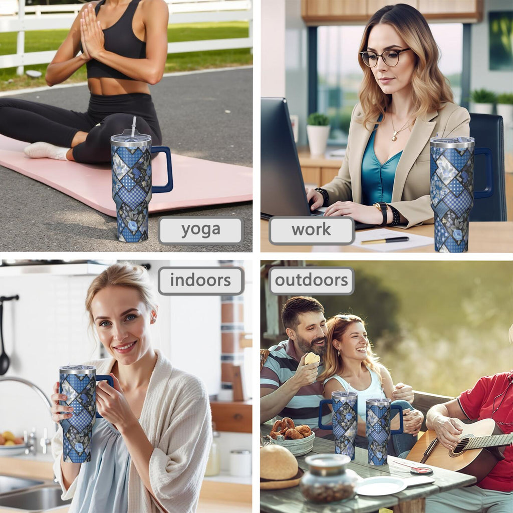OBREWU Pioneer Flower Tumbler with Handle and Lid,40oz Pioneer Flower Double Wall Vacuum Insulated Tumbler,Pioneer Flower Cups Gift for Women and Men