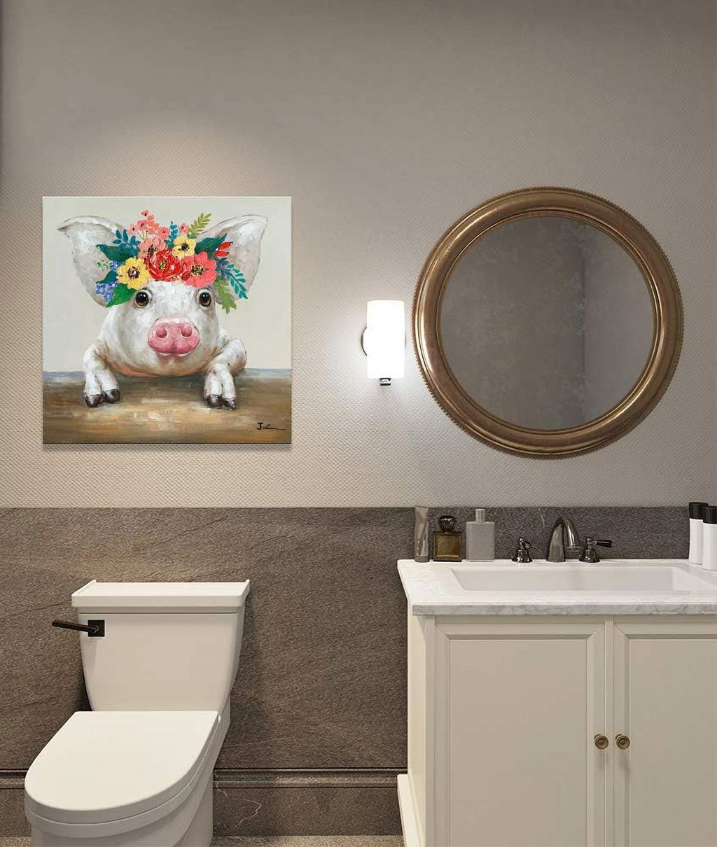 CDDposter Pig Canvas Picture Wall Art: Rustic Pig Floral Crown Wall Decor Farm Animal Wall Art Pioneer Woman Kitchen Farmhouse Home Decorations