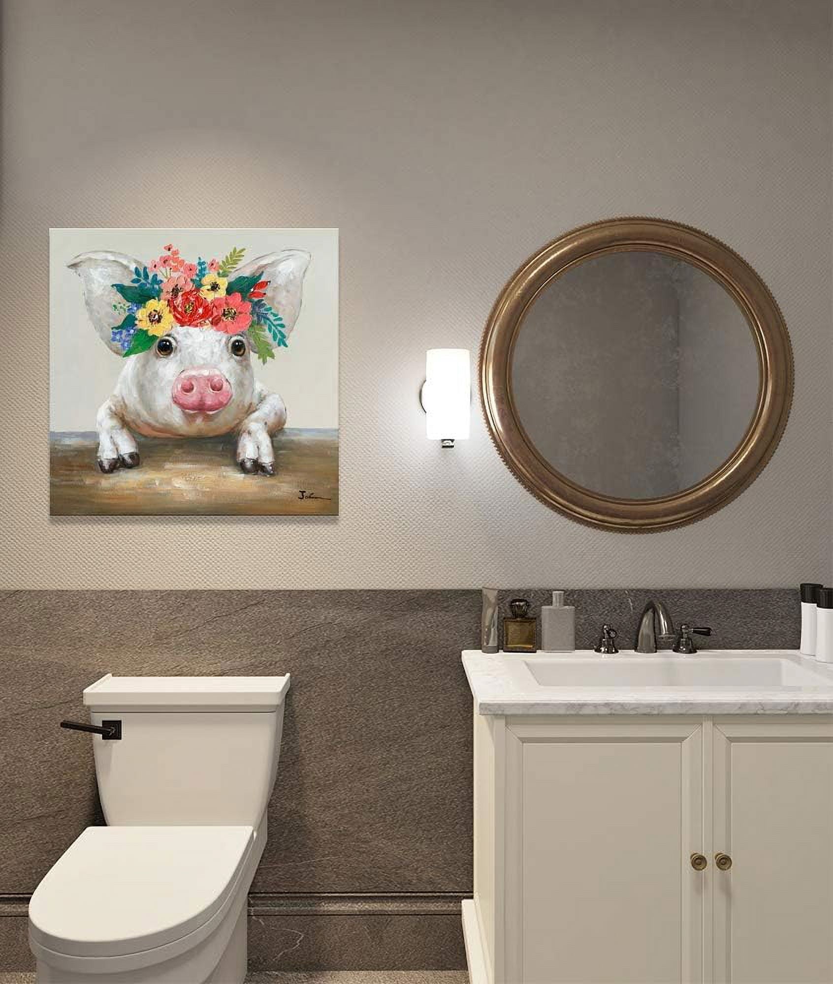 CDDposter Pig Canvas Picture Wall Art: Rustic Pig Floral Crown Wall Decor Farm Animal Wall Art Pioneer Woman Kitchen Farmhouse Home Decorations